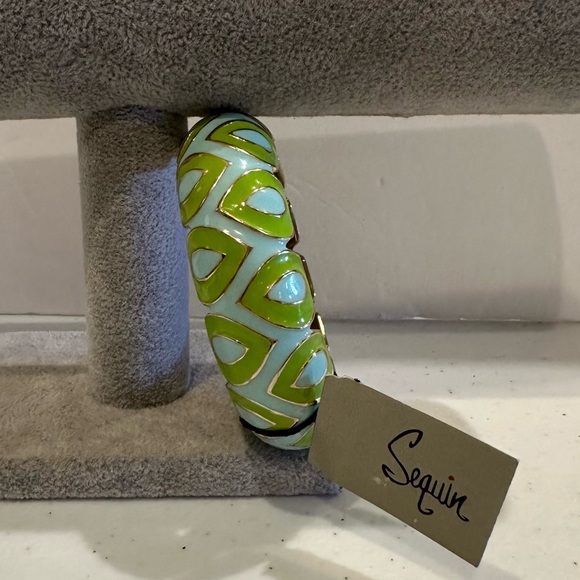 NWT Sequin by Nordstrom Clamper Bangle Bracelet-blue & green geometric design - Picture 11 of 13
